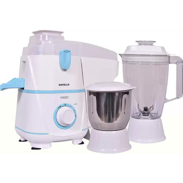 HAVELLS 2 Jars GHFJMBUW050 (Rigo 2 Jar 500 W) 3 Speed Control with Pulse Function Mixer Grinder (White & Light Blue)